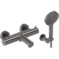 May Badthermostaat Combiset Incl. Verstelbare Wandsteun, Doucheslang 125 cm & 3-Standen Handdouche Geborsteld Carbon Black PVD