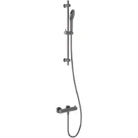 May Doucheset Opbouw met Thermostaat, Incl. Glijstang, Doucheslang 150 cm & 3-Standen Handdouche Geborsteld Carbon Black PVD