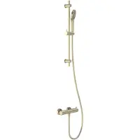 May Doucheset Opbouw met Thermostaat, Incl. Glijstang, Doucheslang 150 cm & 3-Standen Handdouche Geborsteld Mat Goud PVD