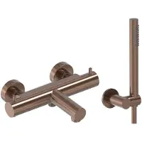 May Badthermostaat Combiset Incl. Verstelbare Wandsteun, Doucheslang 125 cm & Staaf Handdouche Geborsteld Mat Koper PVD