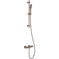May Doucheset opbouw met thermostaat, incl. Glijstang, doucheslang 150 cm & 3-standen handdouche geborsteld mat koper pvd