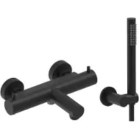 May Badthermostaat Combiset Incl. Verstelbare Wandsteun, Doucheslang 125 cm & Staaf Handdouche Mat Zwart PED