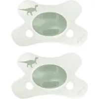 Difrax Natural Fopspeen - 0 tot 6 Maanden - Dino - Groen Dinoprint - 2 Stuks