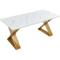 En.casa Eettafel Hujaari rechthoekig 180x80 cm goudkleurig en marmerlook wit []