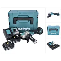 Makita DGA 521 RTX1J accu haakse slijper 18 V 125 mm X-LOCK Brushless + 2x accu 5,0 Ah + oplader + Makpac