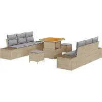 vidaXL Tuinbank Set 9 st 8-Aantal zitplaatsen Beige Poly rattan