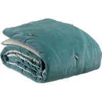 Vivaraise Gebreide plaid Elise in katoen met noppen (140 x 200 cm) - Grijsgroen