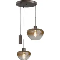 Masterlight 3-lichts hanglamp Genua bruin met 1x goud glas Ø 24cm - 1x Ø 29cm en 1 pendel