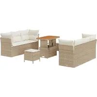 vidaXL Tuinbank Set 9 st Beige poly rattan