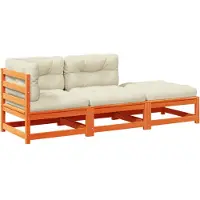 vidaXL 3-delige Loungeset met kussens massief grenenhout wasbruin