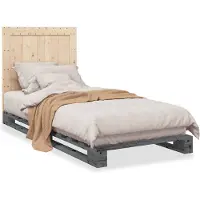 vidaXL Bedframe met hoofdbord massief grenenhout grijs 90x200 cm
