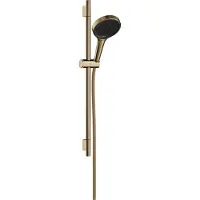 Hansgrohe Rainfinity doucheset 130 3jet EcoSmart met glijstang S Puro 65 cm, push-schuifstuk en Designflex textiel doucheslang 160 cm, Polished Gold Optic