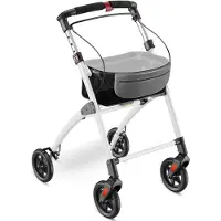 Aktivshop Lichtgewicht Rollator voor Binnen - 54 cm Breed, Opvouwbaar Looprek met Dienblad en Stoffen Mandje, Smalle Rollator van Aluminium, Inklapbaar Mobiliteitshulpmiddel, Wit