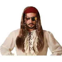 BigBuy Verkleedpruik voor heren met lang stijl haar - Bruin - Piraat - Carnaval - met haarband