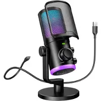 Fifine Condensatormicrofoon - - AM6 - RGB - Spel/chat controle - Zwart