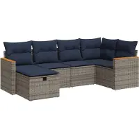 vidaXL 6-delige Loungeset met kussens poly rattan grijs