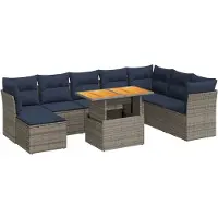 vidaXL 6-delige Loungeset met kussens poly rattan grijs