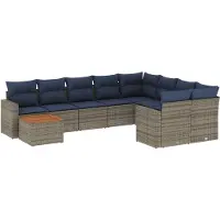 vidaXL 10-delige loungeset voor de tuin met kussens, grijs, polyrotan