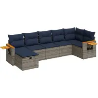 vidaXL 7-delige Loungeset met kussens poly rattan grijs