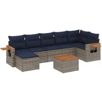 vidaXL 8-delige Loungeset met kussens poly rattan grijs