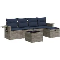 vidaXL 6-delige tuinmeubelset met kussens, grijs, polyrotan