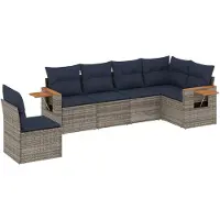 vidaXL 6-delige Loungeset met kussens poly rattan grijs