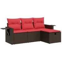 vidaXL 4-delige Loungeset met kussens poly rattan bruin