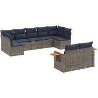 vidaXL 9-delige tuinmeubelset met kussens, grijs, polyrotan