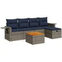 vidaXL 6-delige Loungeset met kussens poly rattan grijs