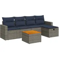 vidaXL 6-delige Loungeset met kussens poly rattan grijs