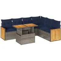 vidaXL 7-delige Loungeset met kussens poly rattan acacia grijs