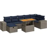 vidaXL 8-delige Loungeset met kussens poly rattan acacia bruin
