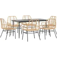 vidaXL 7-delige Tuinset poly rattan glas bruin