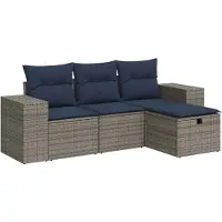 vidaXL 4-delige loungeset voor de tuin met kussens, grijs, polyrotan