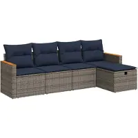 vidaXL 5-delige tuinmeubelset met kussens, grijs, polyrotan