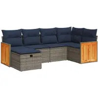 vidaXL 6-delige Loungeset met kussens poly rattan grijs