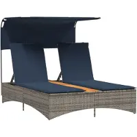 vidaXL Ligbed 2-persoons met luifel en kussens poly rattan grijs