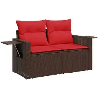 vidaXL Tuinbank 2-zits met kussens poly rattan bruin