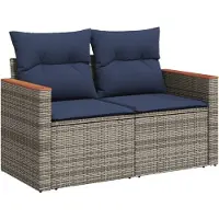 vidaXL Tuinbank 2-zits met kussens poly rattan grijs