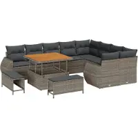 vidaXL Tuinbank Set 12 st 12-Aantal zitplaatsen Grijs Poly Riet