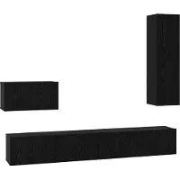 vidaXL Wand TV Kast 4 st Zwart Eiken Bewerkt hout