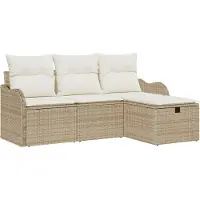vidaXL Tuinbank Set 4 st Beige en Crème poly rattan