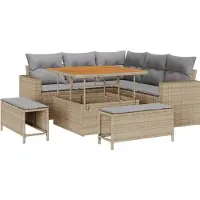 vidaXL Tuinbank Set 9 st 6-Aantal zitplaatsen Beige en Lichtgrijs