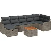 vidaXL Tuinset met 8 zitplaatsen, grijs, van polyrotan