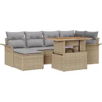 vidaXL Tuinbank Set 7 st Beige Poly rattan