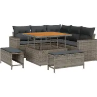 vidaXL Tuinset met 9 delen, 6 zitplaatsen, grijs, polyrotan