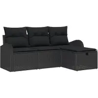 vidaXL Tuinset met 4 zitplaatsen, zwart, van polyrotan