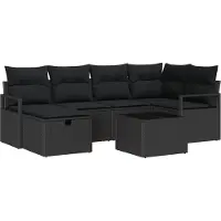 vidaXL Bankstel met kussen met opslag Zwart poly rattan