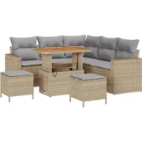 vidaXL Tuinset met 9 onderdelen, 6 zitplaatsen, beige en lichtgrijs