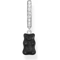 Thomas Sabo Oorbellen, Enkele creool met zwartgouden beerhanger, (925 zilver)